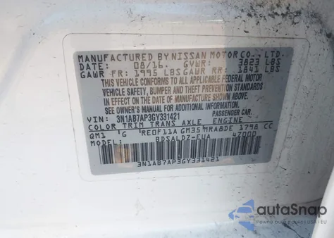 2016 Nissan Sentra Sv from USA, damaged, VIN 3N1AB7AP3GY331421
